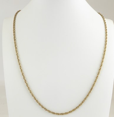 Lot 1138 - A 9ct gold thin belcher link chain with ring...