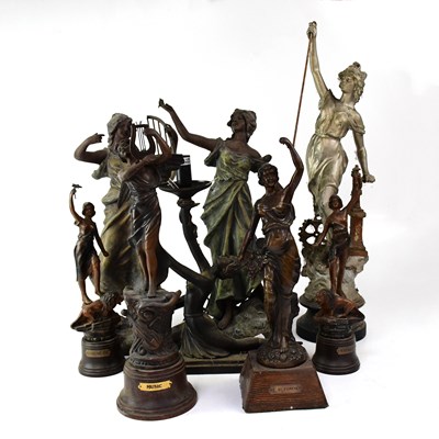 Lot 136 - A group of spelter figures including an Art...