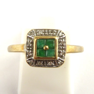 Lot 885 - A 9ct gold Art Deco emerald and diamond ring,...