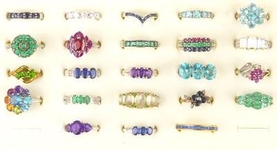 Lot 868 - Twenty-three silver and gem set coloured stone...
