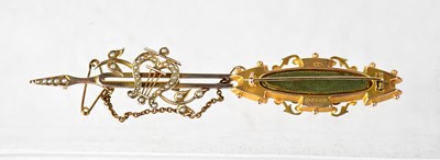 Lot 1068 - A 9ct gold brooch set with ruby and pearls,...