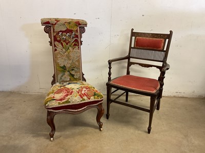 Lot 593 - A Victorian walnut and needlework upholstered...