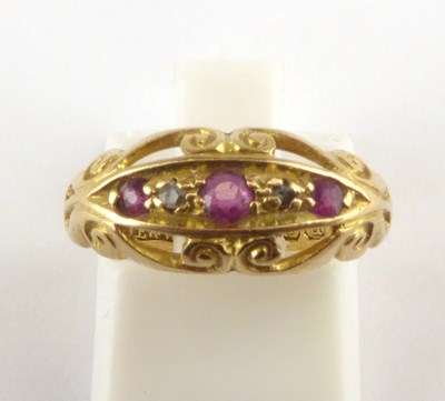 Lot 923 - A 19th century 18ct gold ruby and diamond ring,...