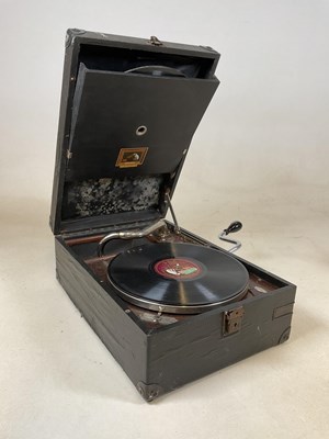 Lot 113 - HMV; a black cased portable record player.