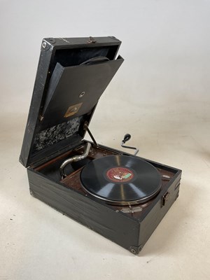 Lot 113 - HMV; a black cased portable record player.