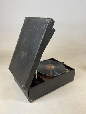 Lot 113 - HMV; a black cased portable record player.