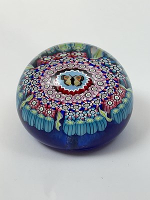 Lot 234 - PERTHSHIRE; a millefiori butterfly paperweight,...