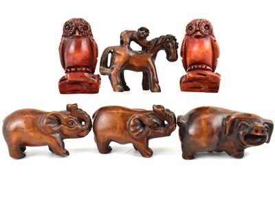 Lot 341 - Six modern carved netsukes, comprising pig,...