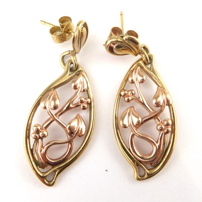 Lot 1178 - A pair of 9ct two-tone gold earrings in the...