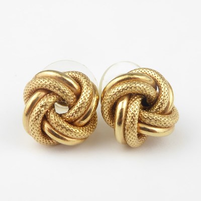 Lot 1179 - A pair of 9ct gold rope knot stud earrings,...