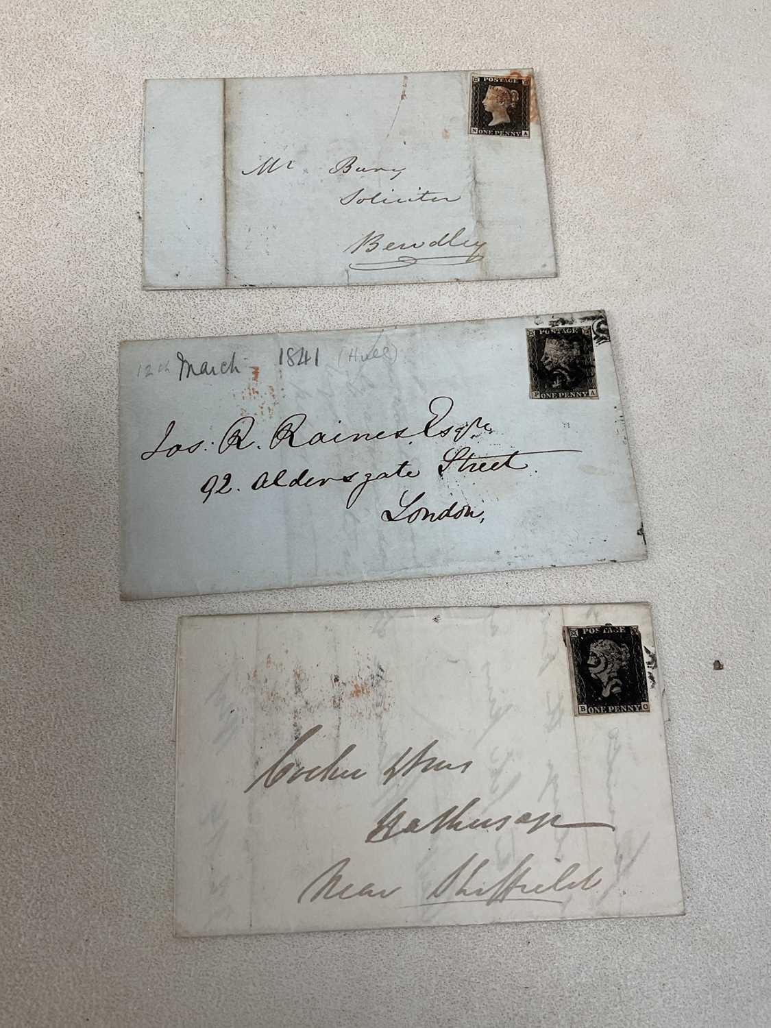 Lot 267 - Three franked Penny Black stamps on envelopes (3)