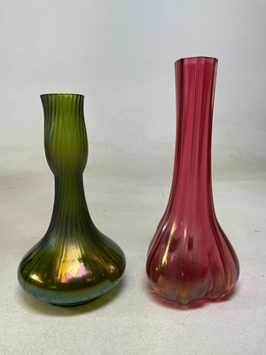 Lot 210 - A Kralik Gloria iridescent green glass vase,...