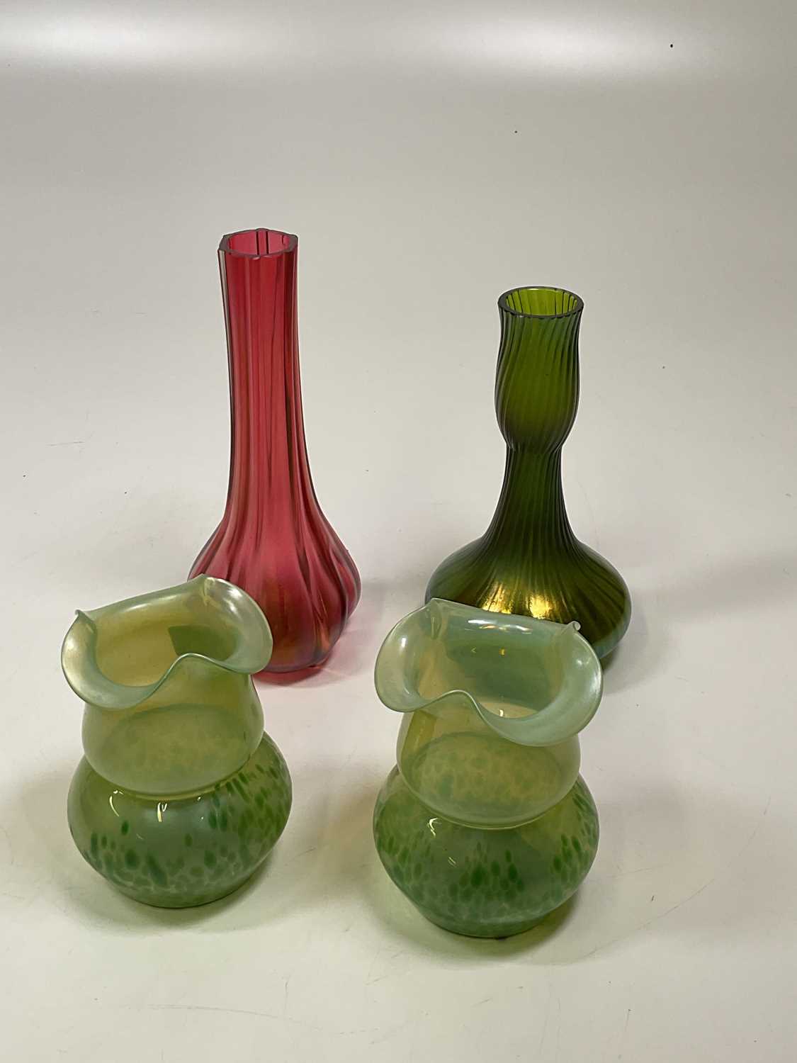 Lot 210 - A Kralik Gloria iridescent green glass vase,...