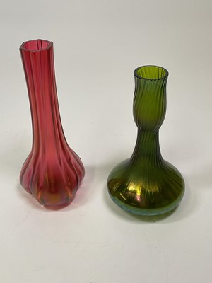 Lot 210 - A Kralik Gloria iridescent green glass vase,...