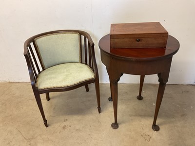 Lot 589 - An Edwardian mahogany and inlaid tub chair, a...