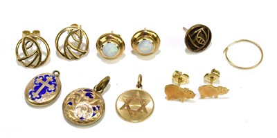 Lot 327 - A group of 9ct gold ear studs, also three...