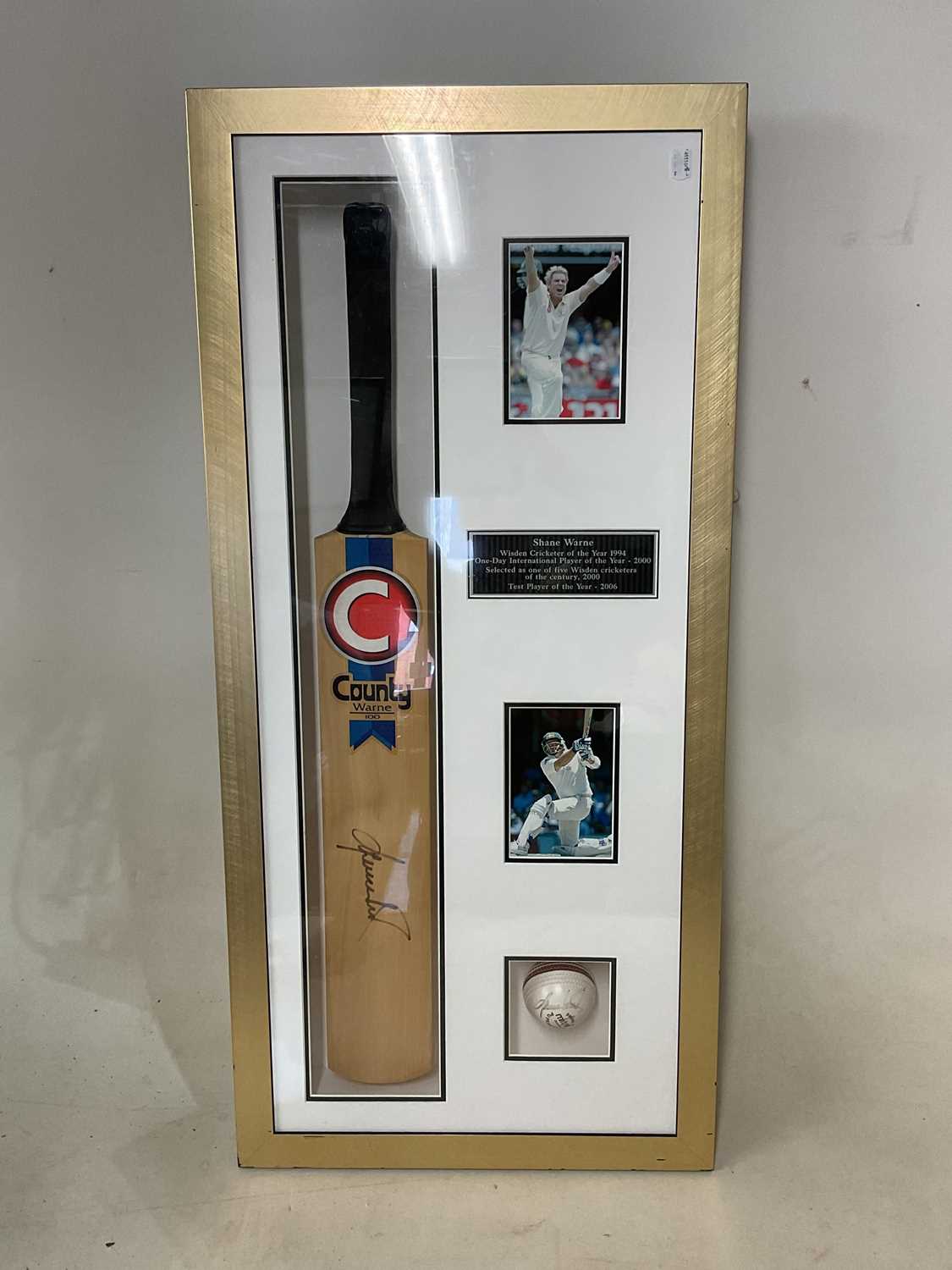 Lot 2324 SHANE WARNE; a box framed cricket bat and