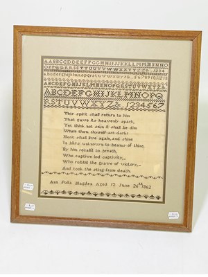 Lot 2242 - A 19th century alphabet sampler with religious...