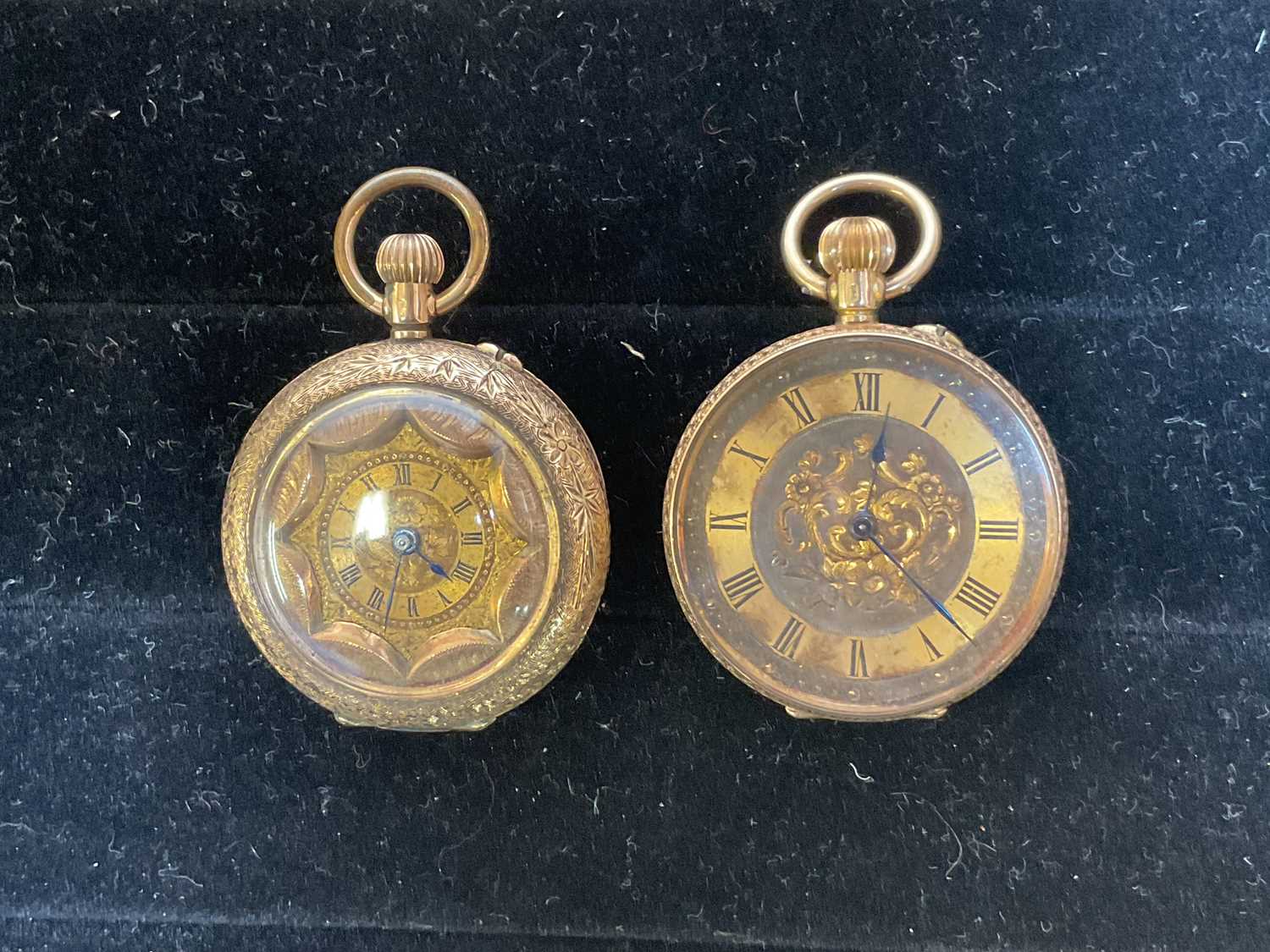 Lot 467 - Two 14ct yellow gold fob watches, each 32mm...