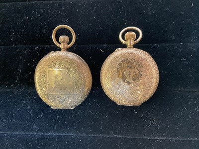 Lot 467 - Two 14ct yellow gold fob watches, each 32mm...