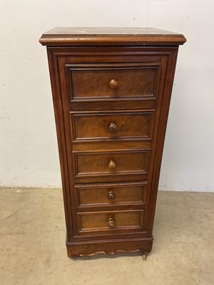 Lot 594 - A French walnut marble topped five drawer...