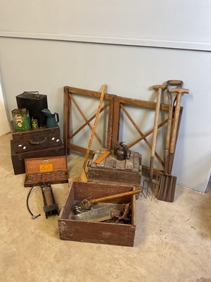 Lot 6 - Tool boxes, tools, cans, trestles, etc.