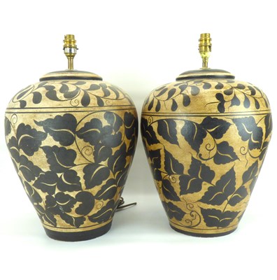 Lot 87 - A pair of large modern pottery table lamps