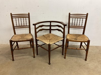 Lot 569 - A pair of Aesthetic movement dining chairs and...