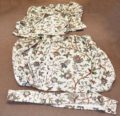 Lot 2246 - A pair of crewelwork curtains, with floral...