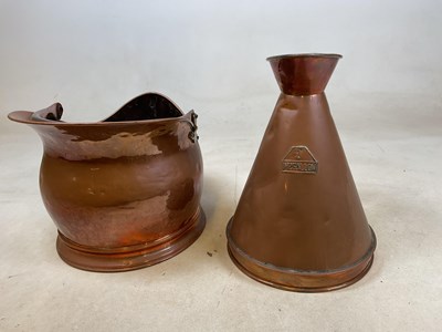 Lot 158 - A copper gallon haystack measure, and a coal...