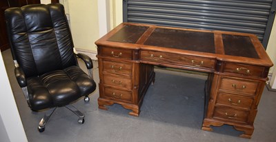 Lot 14 - A reproduction hardwood partner's desk, 149 x...