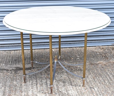 Lot 41 - A modern brass framed table with circular...