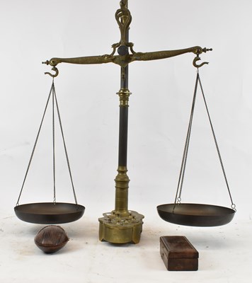 Lot 400 - A set of brass balance scales with weights and...