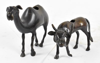 Lot 597 - Two bronze censer bases, modelled as a camel...