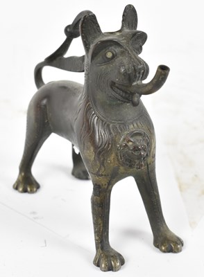 Lot 575 - A bronze model of a lion aquamanile, height 13cm.