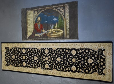 Lot 113 - A Viscount black ground rug and a decorative...