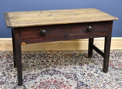Lot 2528 - An old pine two drawer side table, with...