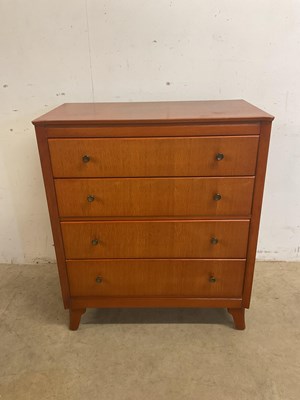 Lot 585 - A 1960s teak veneer chest of four drawers,...