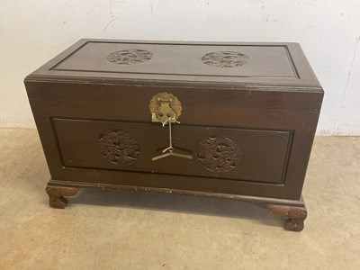 Lot 603 - Chinese wooden lacquered blanket box with...