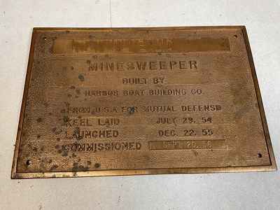 Lot 26 - Bronze plaque from ULVSUND minesweeper, keel...