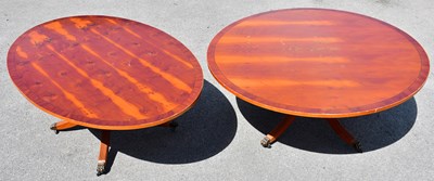 Lot 2580 - Two modern yew wood coffee tables to include...