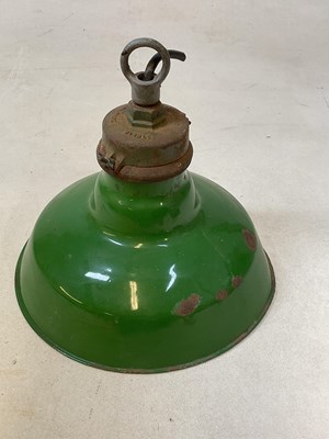 Lot 491 - A green industrial pendant light by Wardle,...
