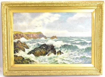 Lot 333 - INDISTINCTLY SIGNED; oil on canvas, seascape...