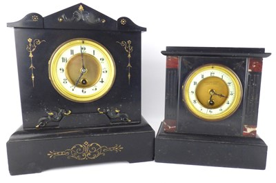 Lot 95 - Two 19th century black slate mantel clocks