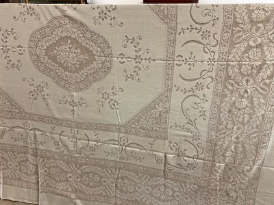 Lot 147 - Two vintage knitted lace tablecloths/bed...