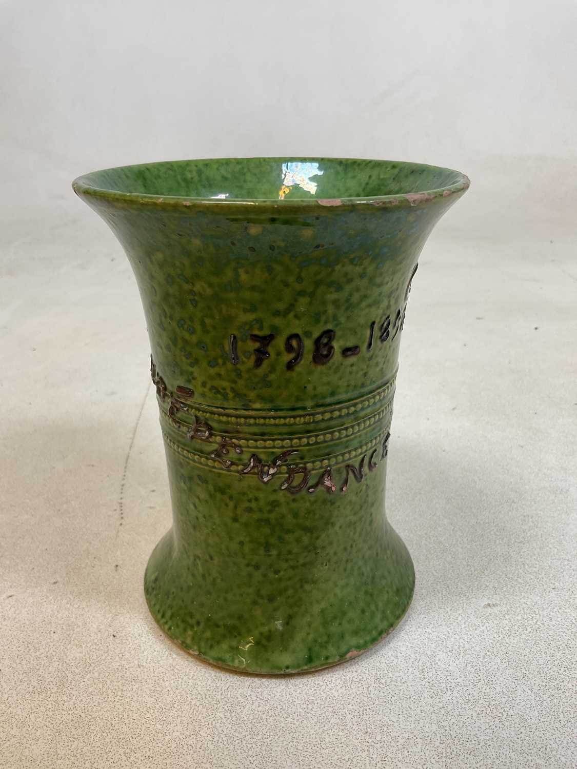 Lot 181 - A green mottled vase, inscribed 'Montreux...