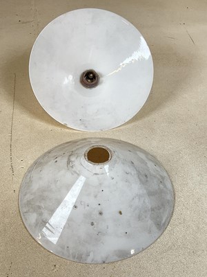 Lot 500 - A pair of French milk glass Coolie pendant...