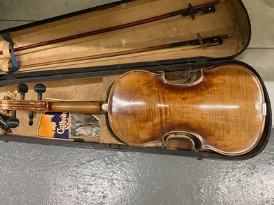 Lot 323 - A full size German violin with one-piece back,...