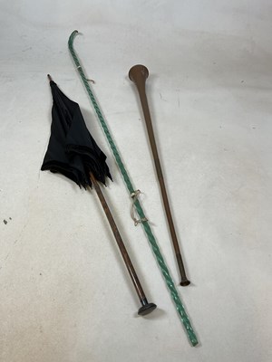 Lot 71 - A glass walking cane, a copper horn, and a...