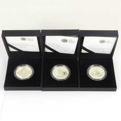 Lot 698 - THE ROYAL MINT; three silver Piedfort coins...